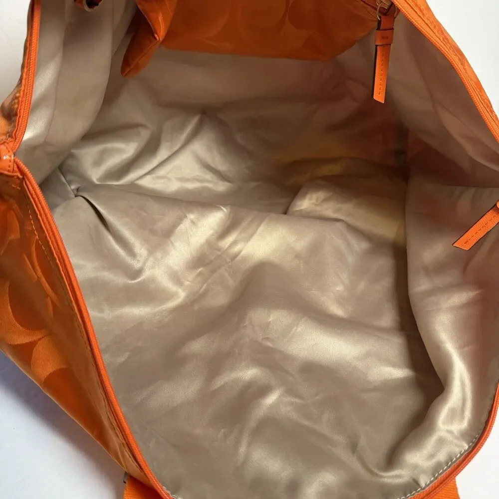 Coach Getaway Orange Nylon Signature Packable Tote Travel Bag Removable Pouch